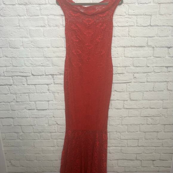 Red Lace Mermaid Style Bodycon Cocktail Evening Dress - Picture 6 of 6